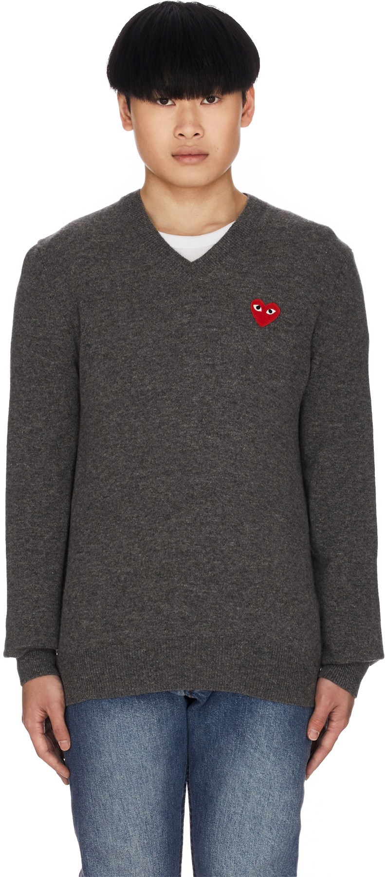 Comme des Garçons Play: Gris Pull Coeur Rouge Gris - 1