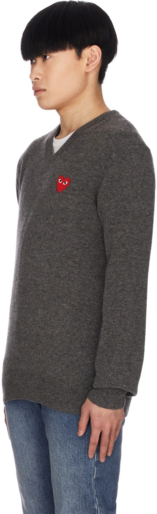Comme des Garçons Play: Grey Red Heart Pullover - 2