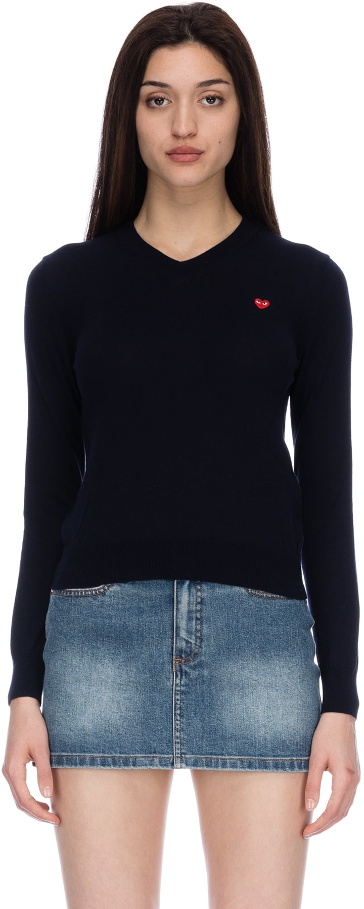 Comme des Garçons Play: Blue Little Red Heart Pullover - 1