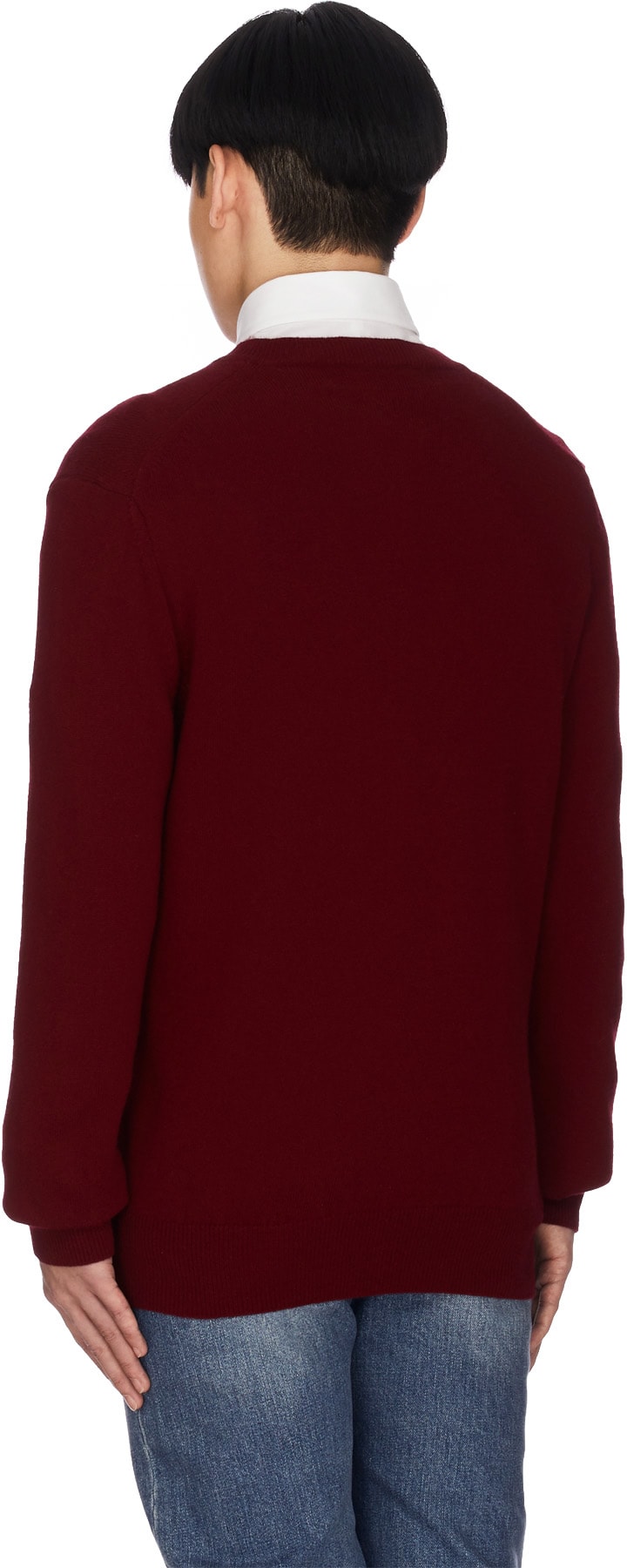 Comme des Garçons Play: Red Double Heart V-Neck Sweater - 3