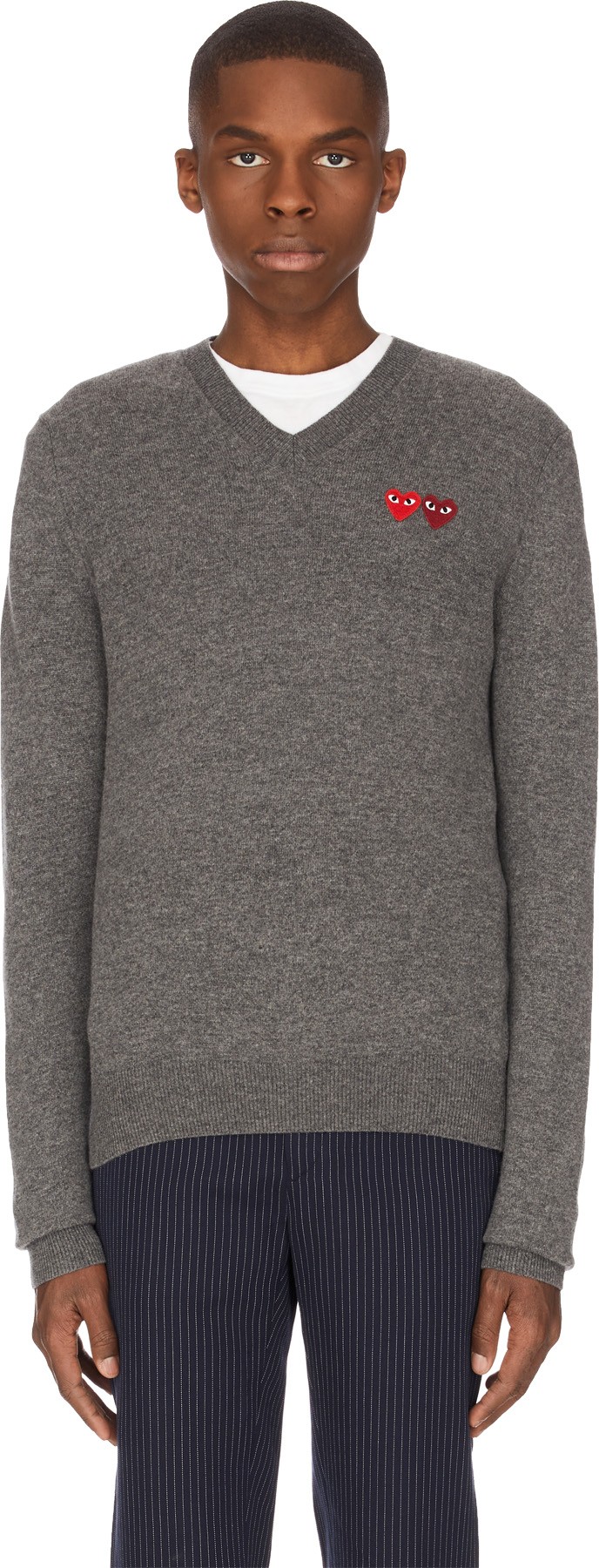 Comme des Garçons Play: Grey Double Heart Pullover - 1