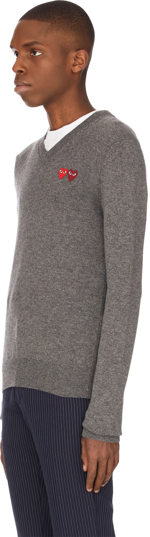 Comme des Garçons Play: Grey Double Heart Pullover - 2