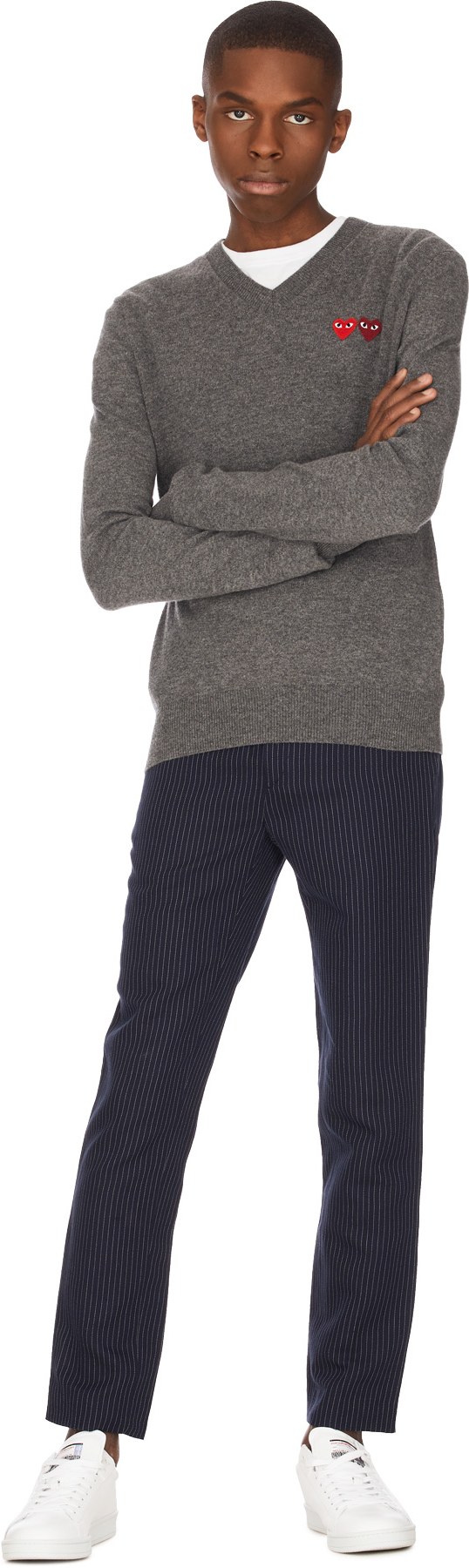 Comme des Garçons Play: Grey Double Heart Pullover - 4