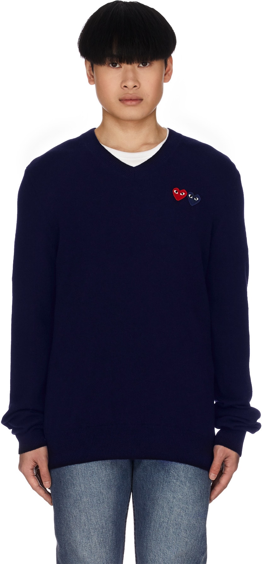 Comme des Garçons Play: Bleu Pull Double Coeur Bleu - 1