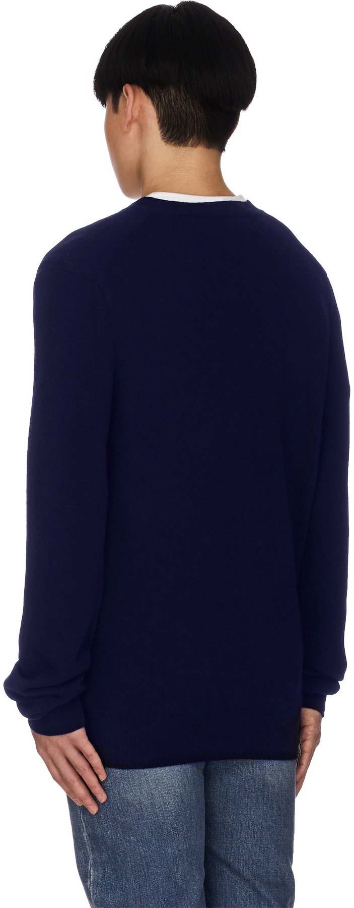 Comme des Garçons Play: Blue Double Heart V-Neck Sweater - 3