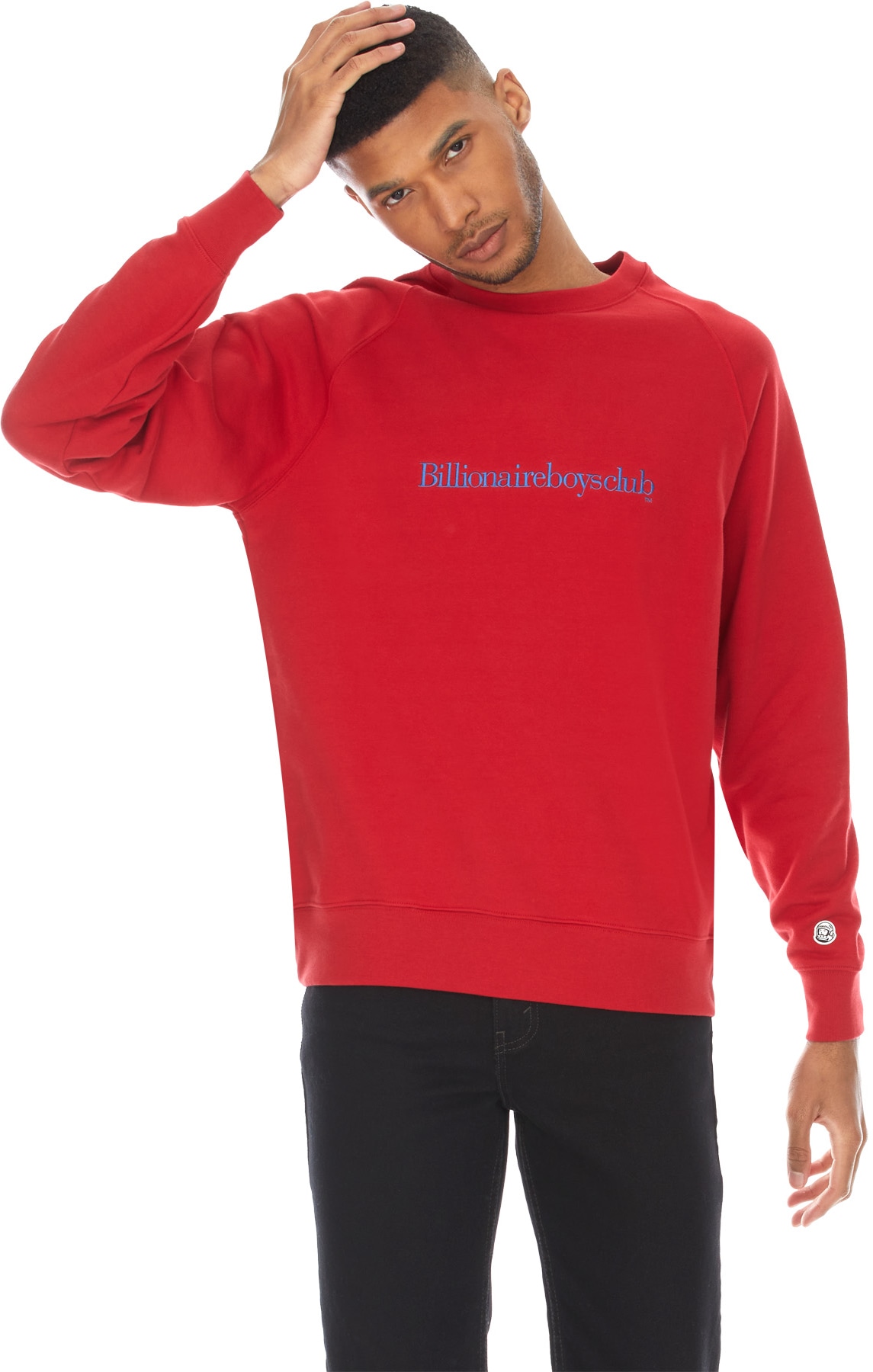 Billionaire Boys Club: Red Embroidered Serif Logo Crew Sweater - 3