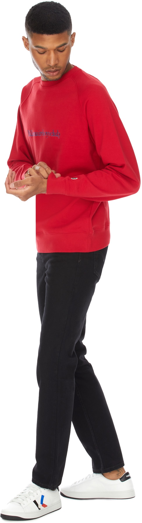 Billionaire Boys Club: Red Embroidered Serif Logo Crew Sweater - 4