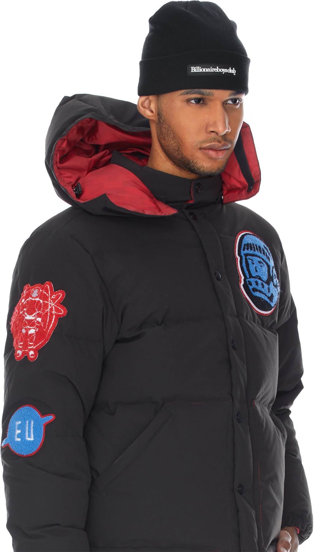 Billionaire Boys Club: Black Rubber Patch Ribbed Beanie - 3