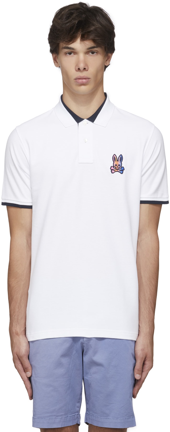 Psycho Bunny: White Dylan Gradient Bunny Polo Shirt - 1