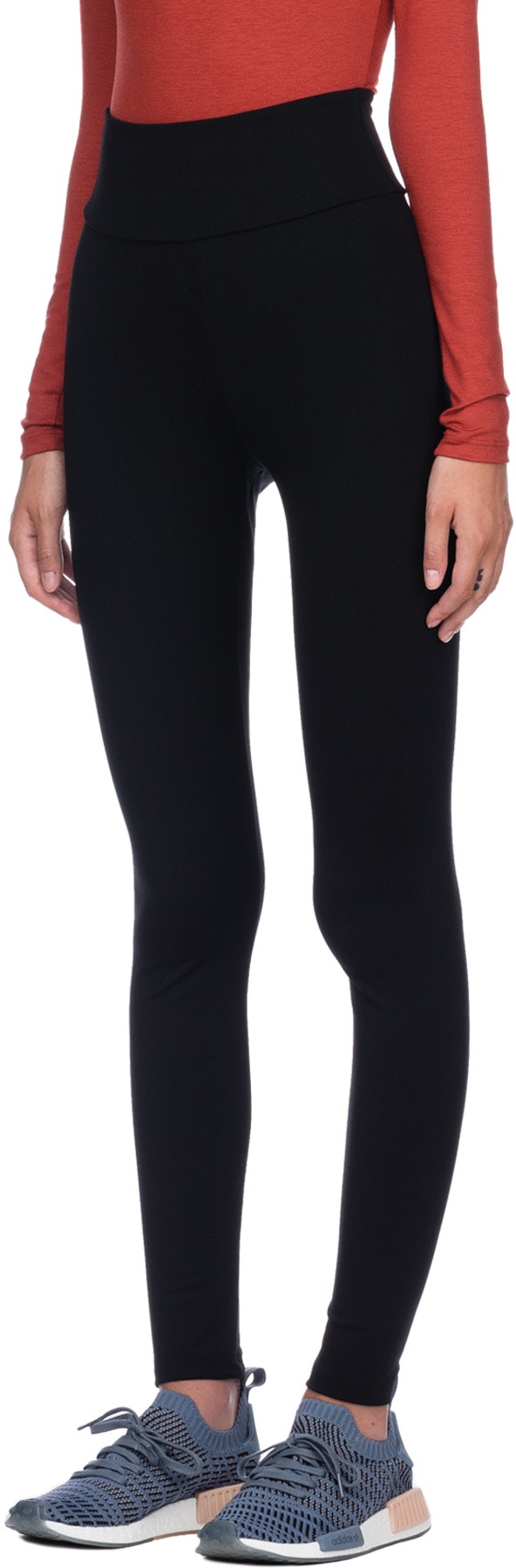 influenceu: Black Basic High Waisted Zip Leggings - 2