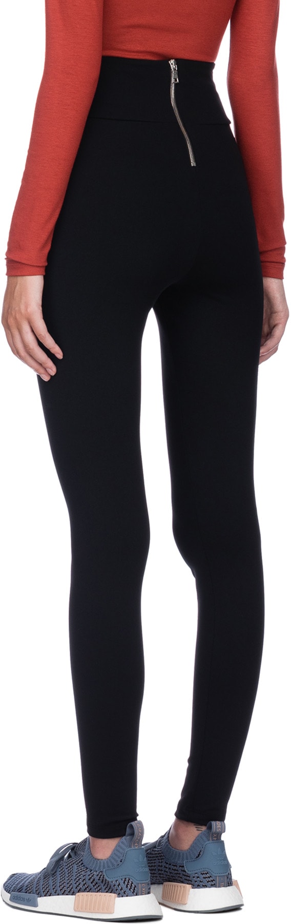 influenceu: Black Basic High Waisted Zip Leggings - 3