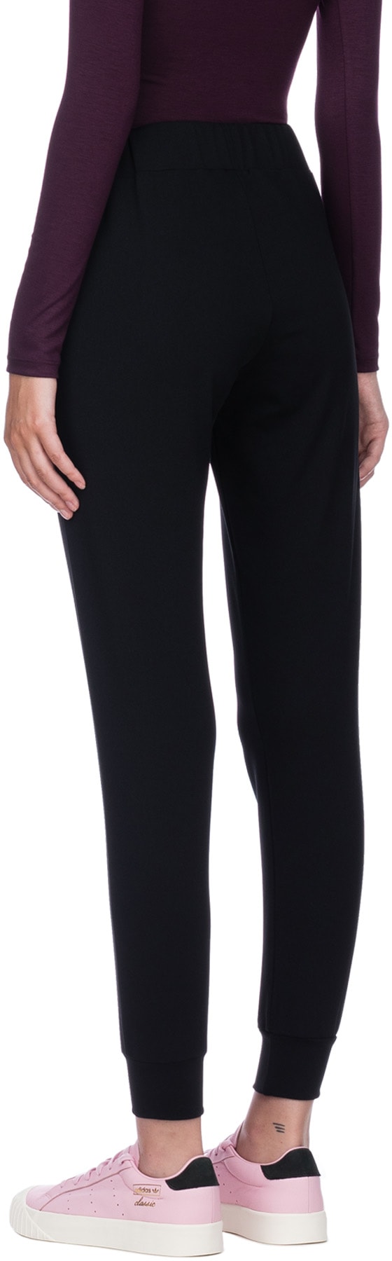 influenceu: Black High Waisted Basic Gym Pants - 3