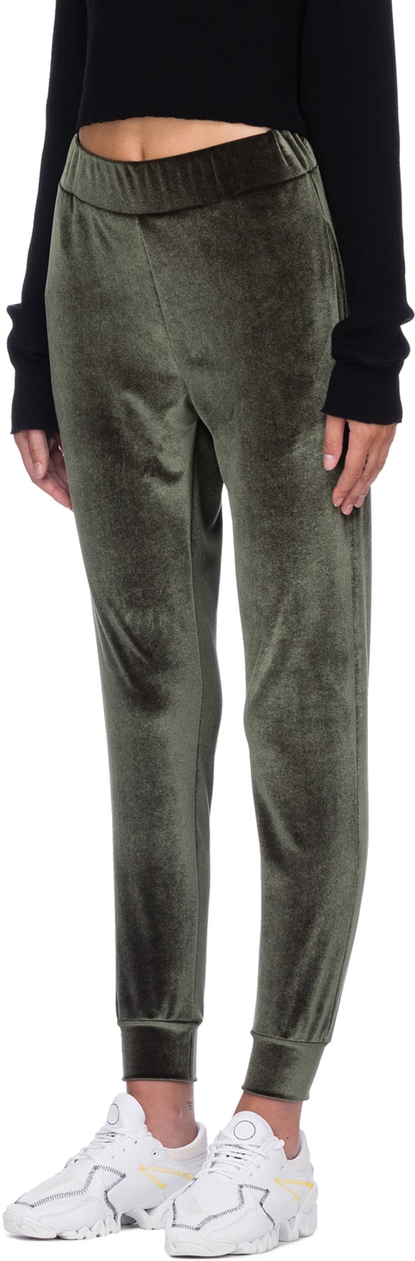 influenceu: Green High Waisted Velour Gym Pants - 2