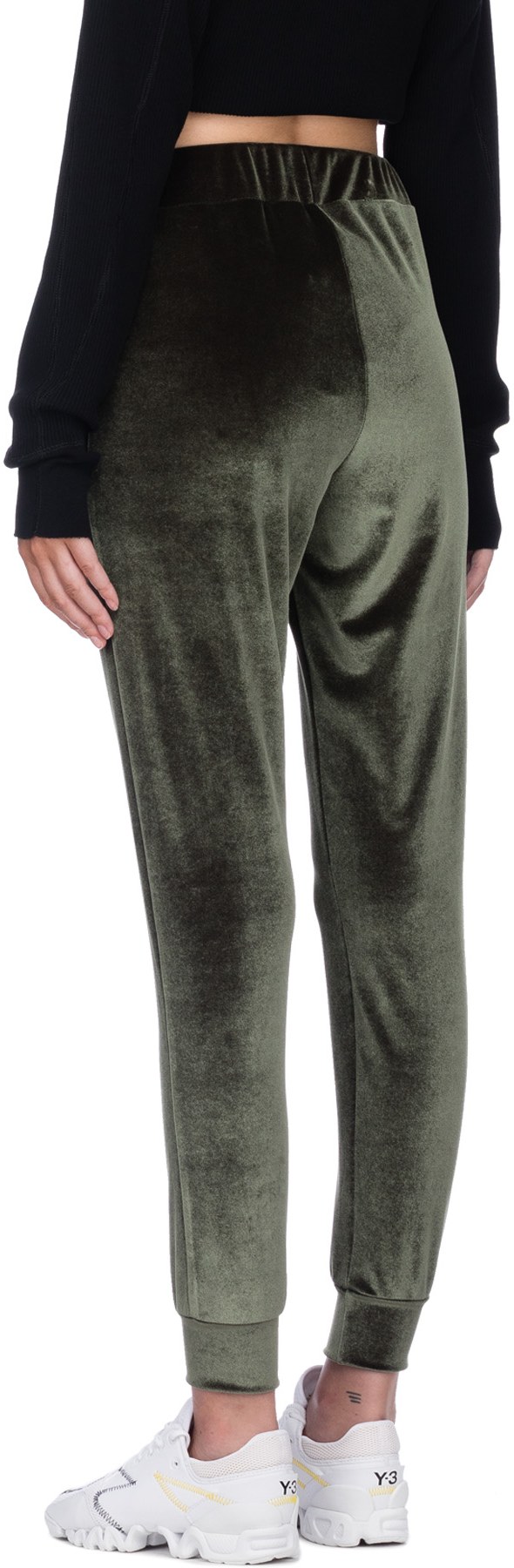 influenceu: Green High Waisted Velour Gym Pants - 3