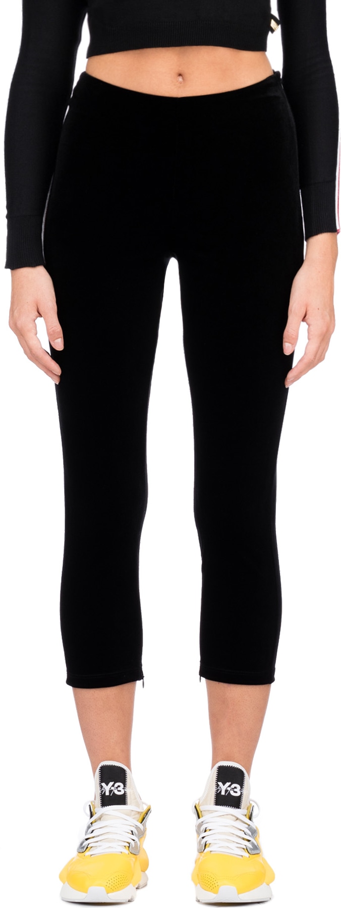 influenceu: Black High Waisted 3/4 Zip Velour Pants - 1