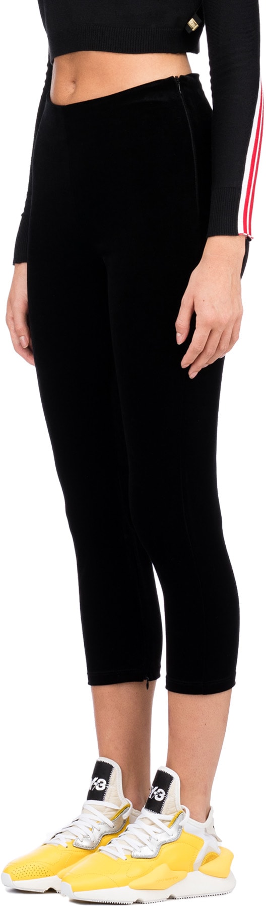 influenceu: Black High Waisted 3/4 Zip Velour Pants - 2