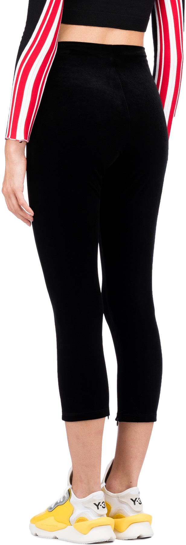 influenceu: Black High Waisted 3/4 Zip Velour Pants - 3