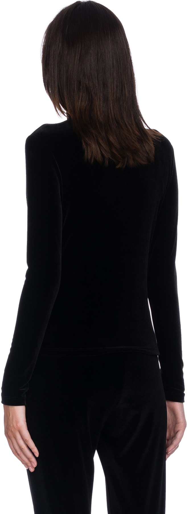 influenceu: Black Mock Neck Long Sleeve Velour T-Shirt - 3