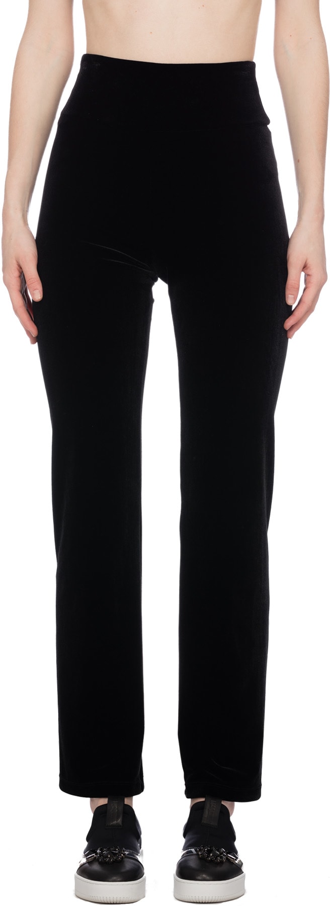 Bachour: Black Wide Leg Velour Lounge Pants - 1