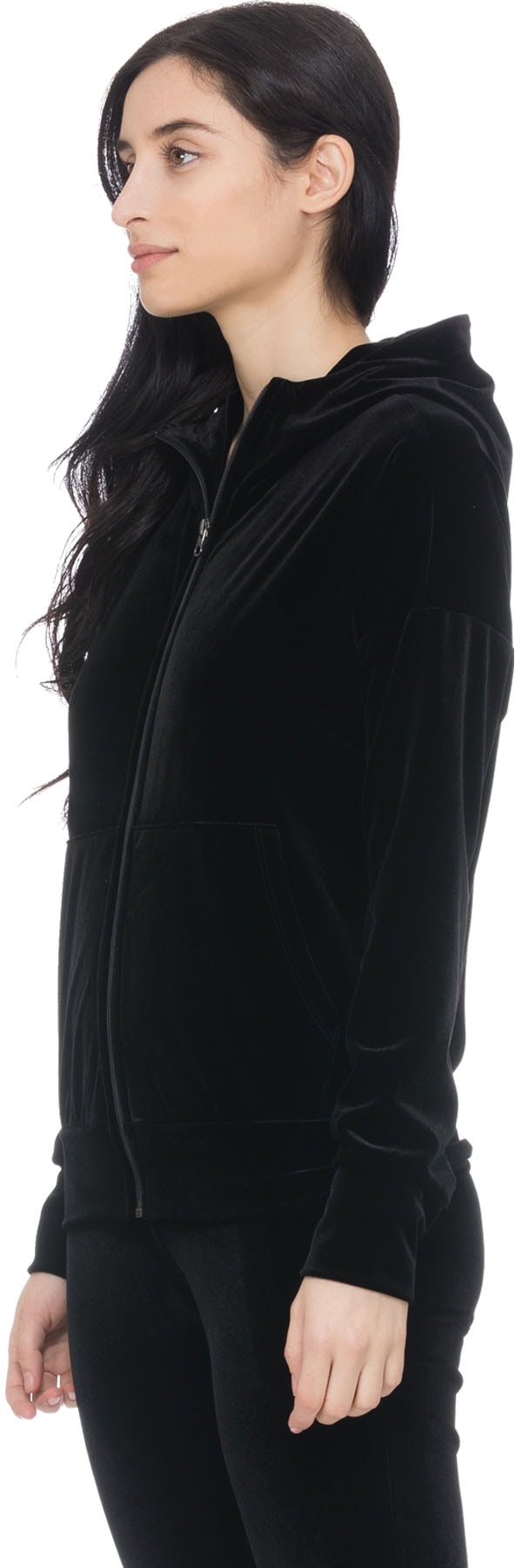 influenceu: Black Velour Zip Up Hoodie - 2