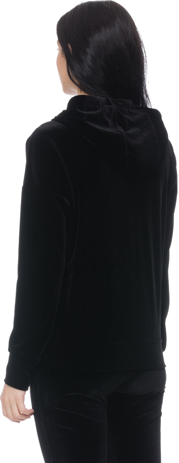 influenceu: Black Velour Zip Up Hoodie - 3