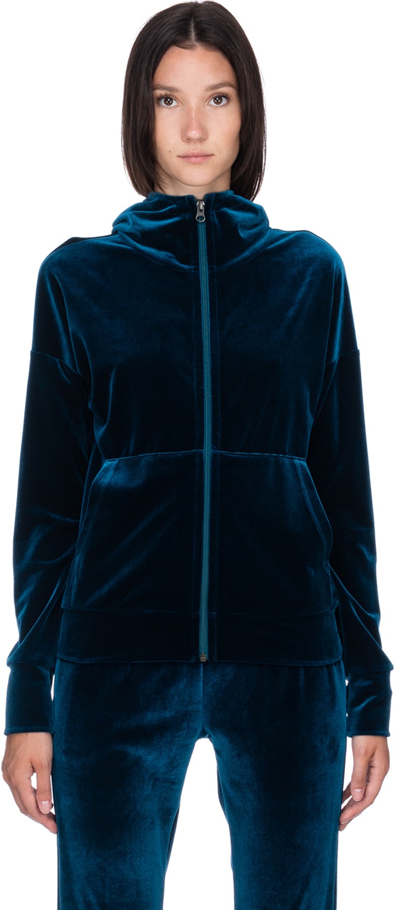 influenceu: Blue Velour Zip Up Hoodie - 1