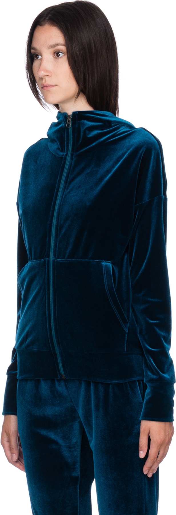 influenceu: Blue Velour Zip Up Hoodie - 2