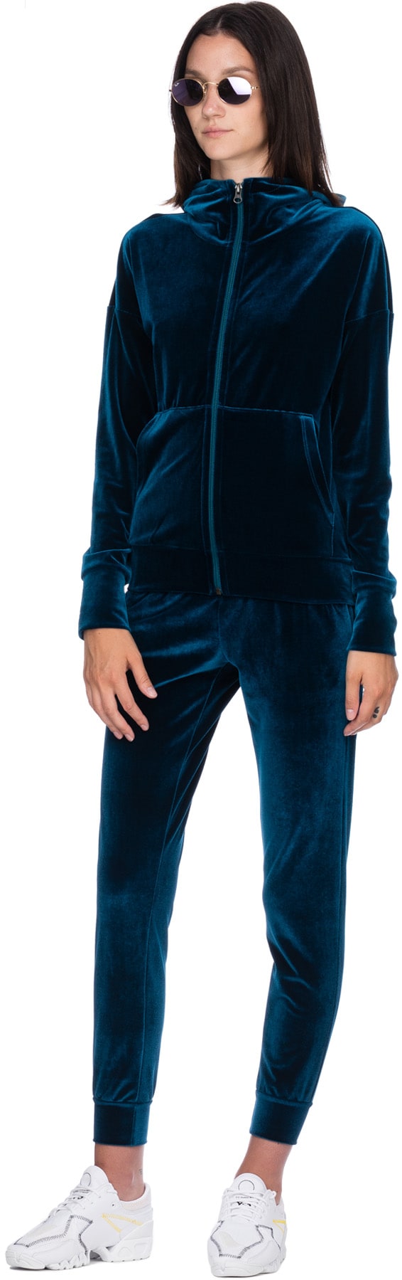 influenceu: Blue Velour Zip Up Hoodie - 4