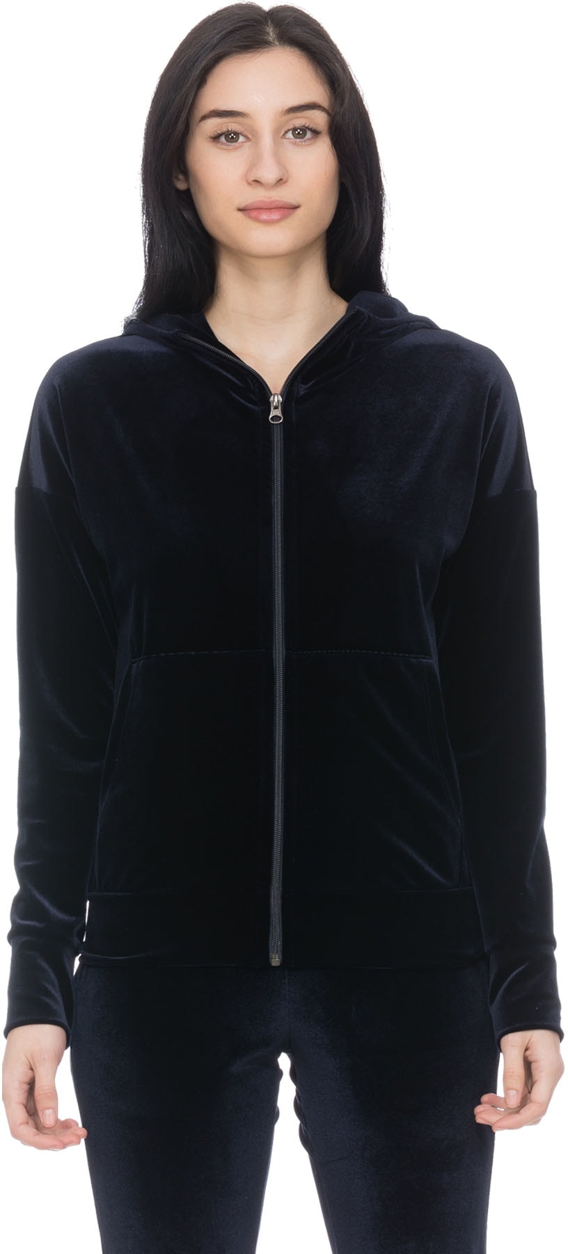 influenceu: Blue Velour Zip Up Hoodie - 1