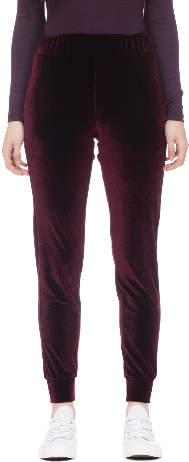 influenceu: Red High Waisted Velvet Gym Pants - 1