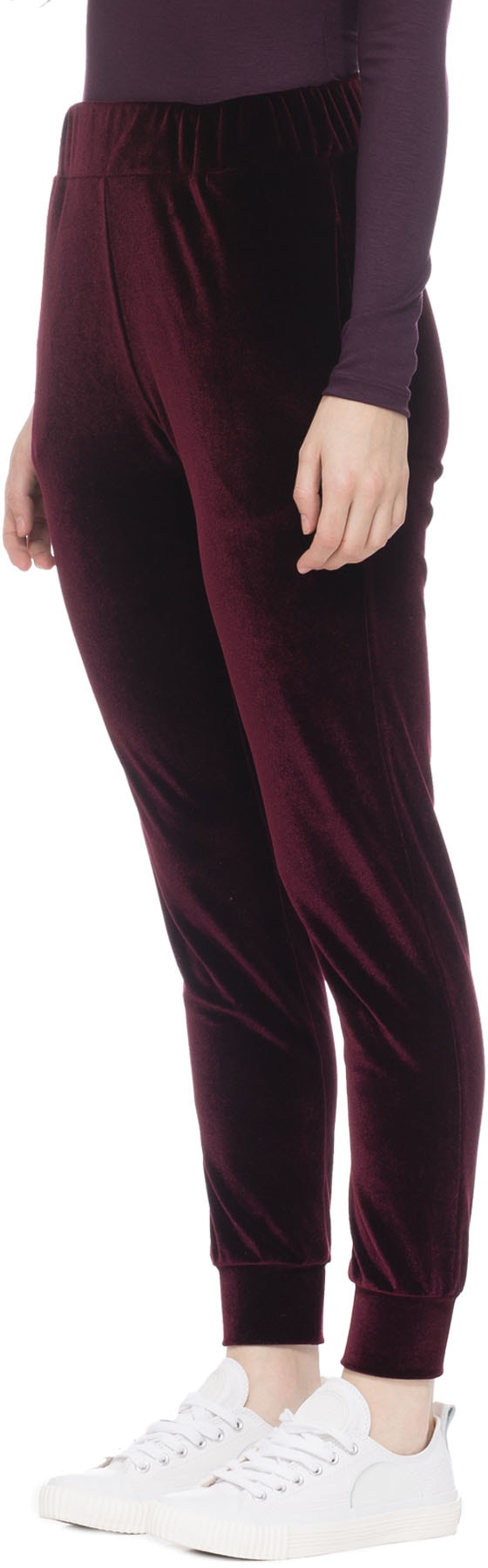 influenceu: Red High Waisted Velvet Gym Pants - 2