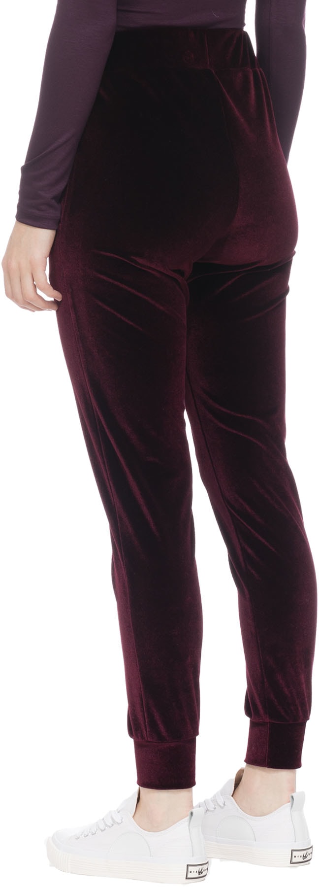 influenceu: Red High Waisted Velvet Gym Pants - 3