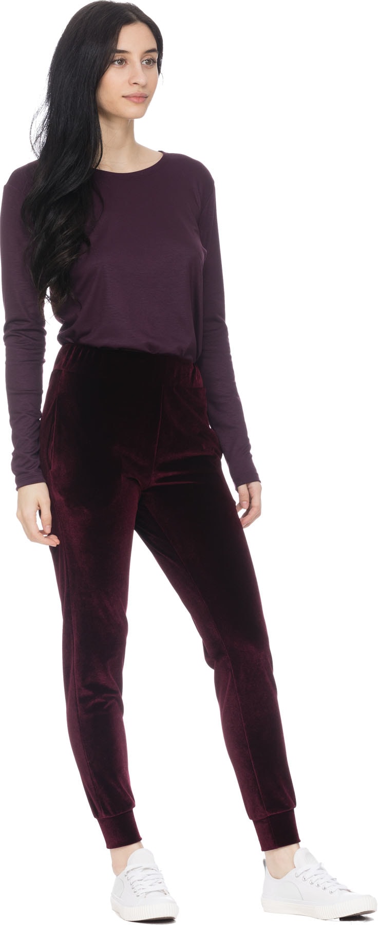 influenceu: Red High Waisted Velvet Gym Pants - 4