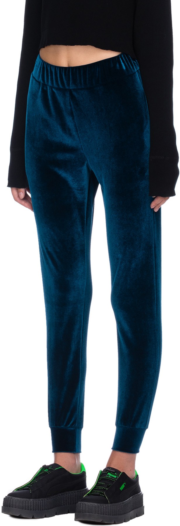 influenceu: Blue High Waisted Velvet Gym Pants - 2