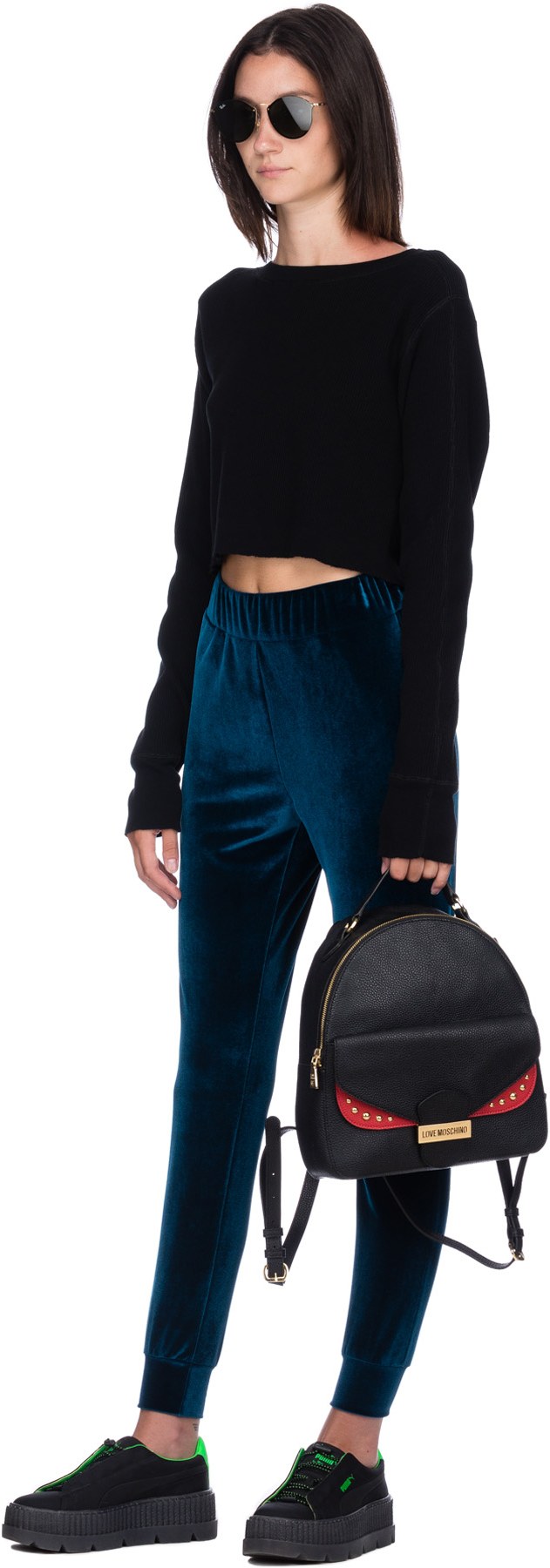 influenceu: Blue High Waisted Velvet Gym Pants - 4