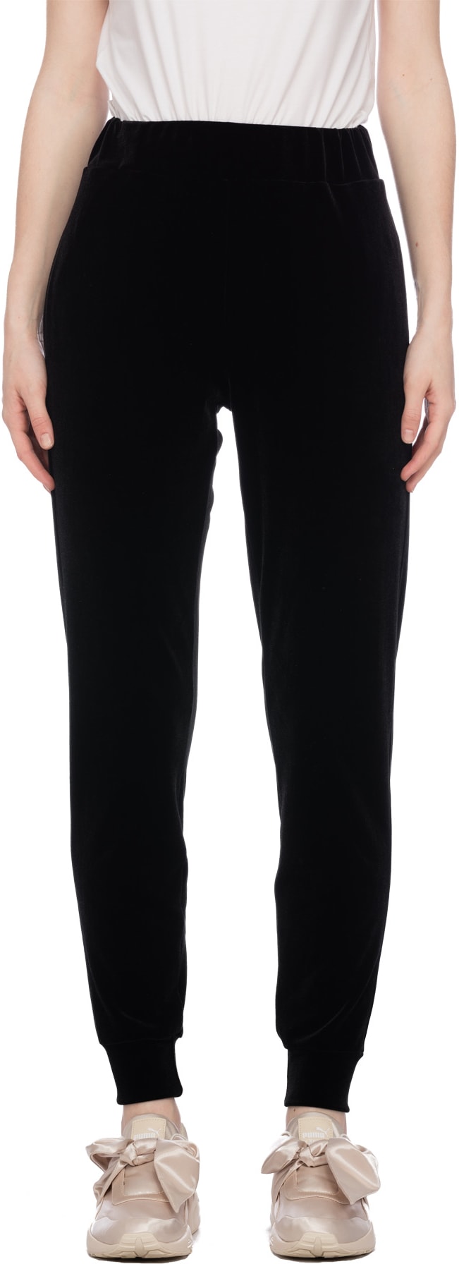 influenceu: Black High Waisted Velour Gym Pants - 1