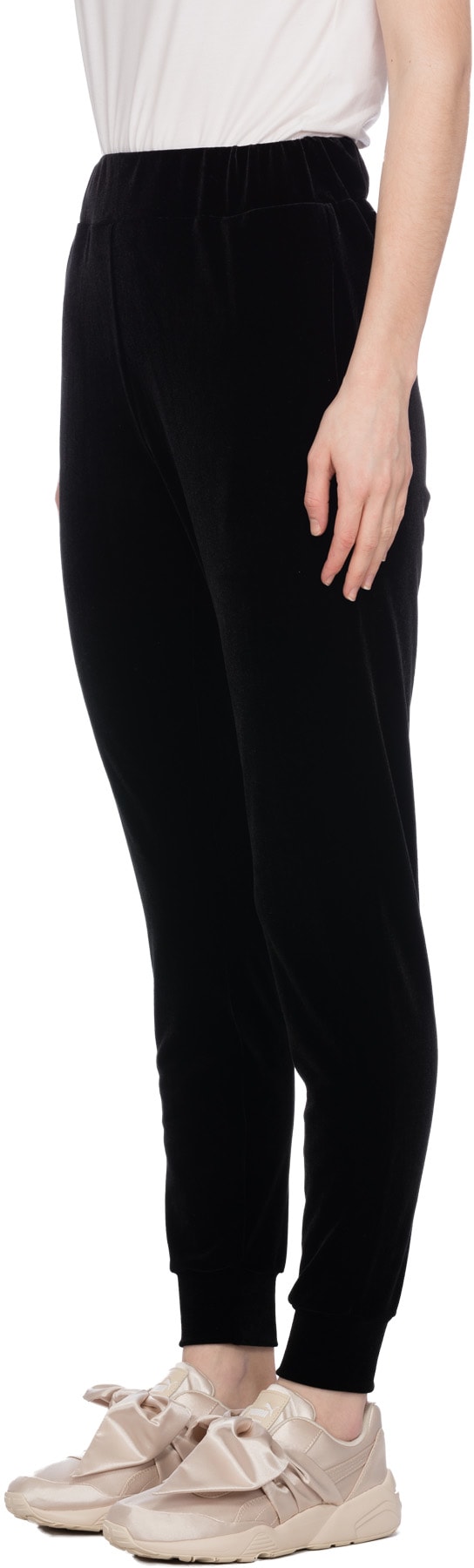 influenceu: Black High Waisted Velour Gym Pants - 2