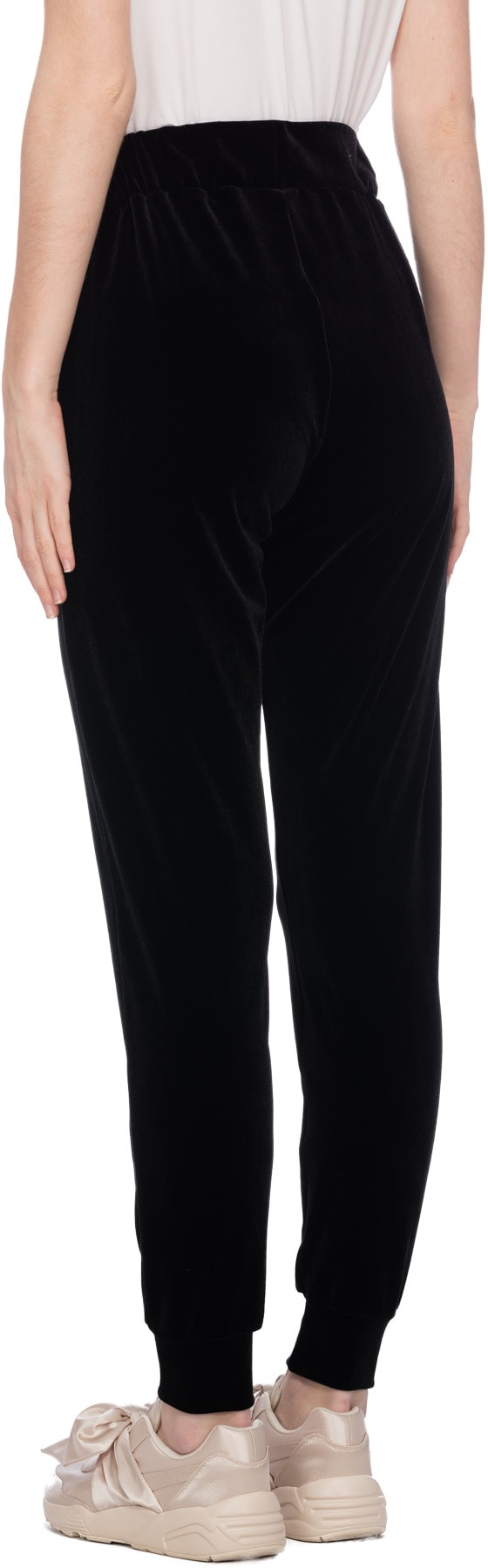 influenceu: Black High Waisted Velour Gym Pants - 3