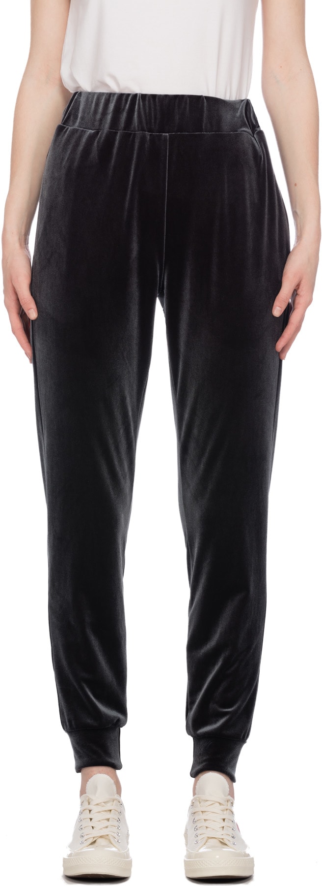 influenceu: Grey High Waisted Velour Gym Pants - 1