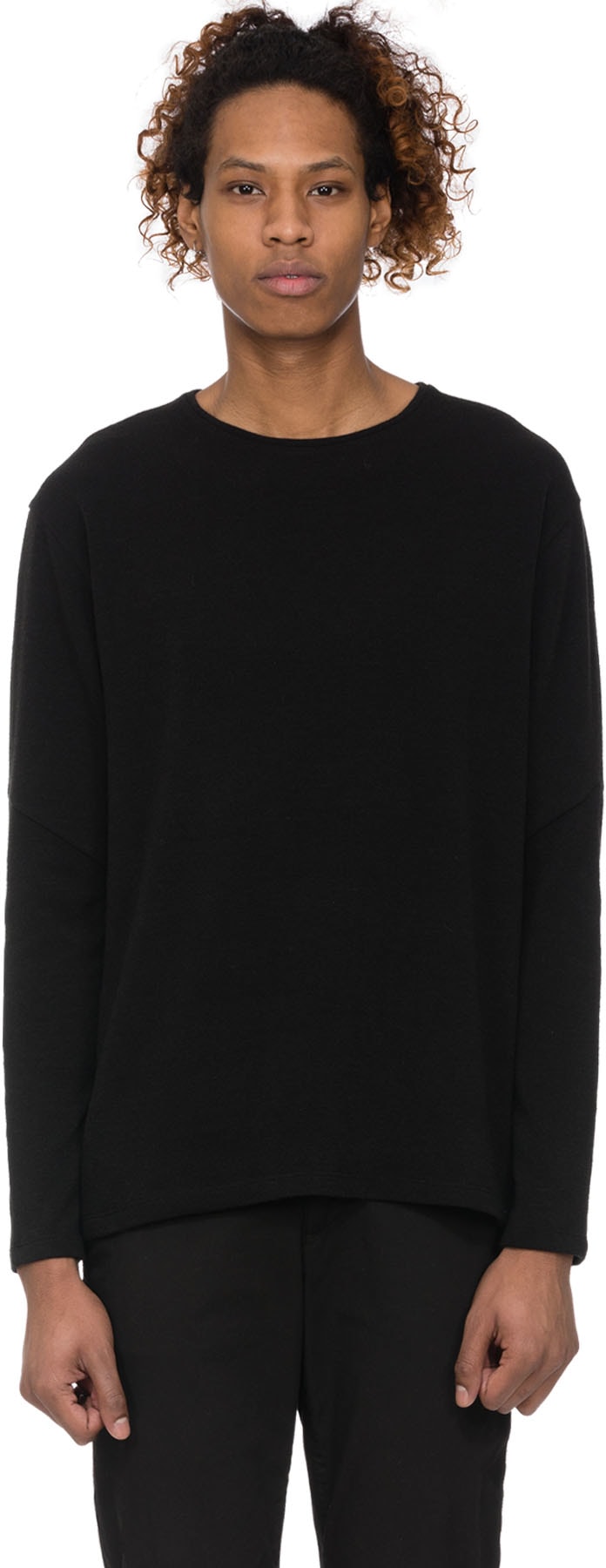 influenceu: Black Basic Ribbed Stretch Long Sleeve T-Shirt - 1