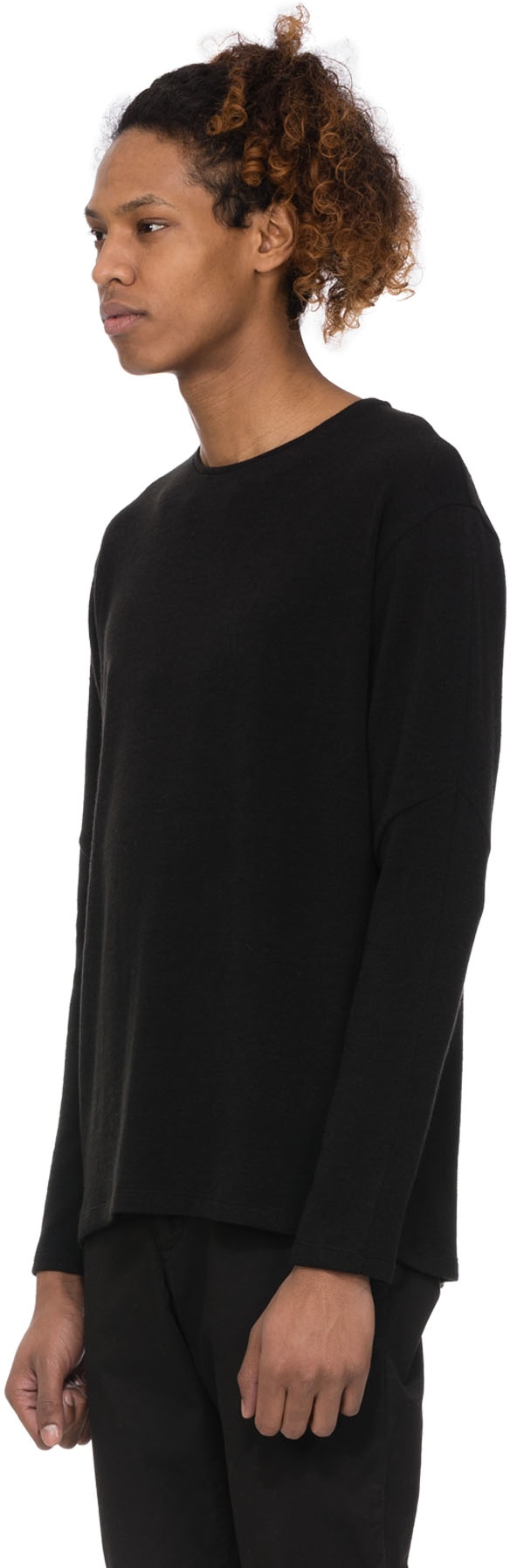influenceu: Black Basic Ribbed Stretch Long Sleeve T-Shirt - 2