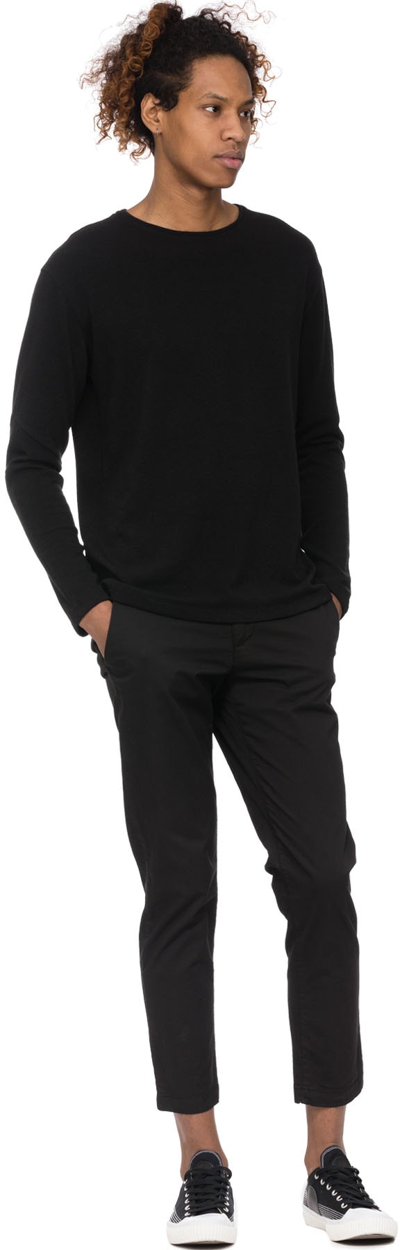 influenceu: Black Basic Ribbed Stretch Long Sleeve T-Shirt - 4