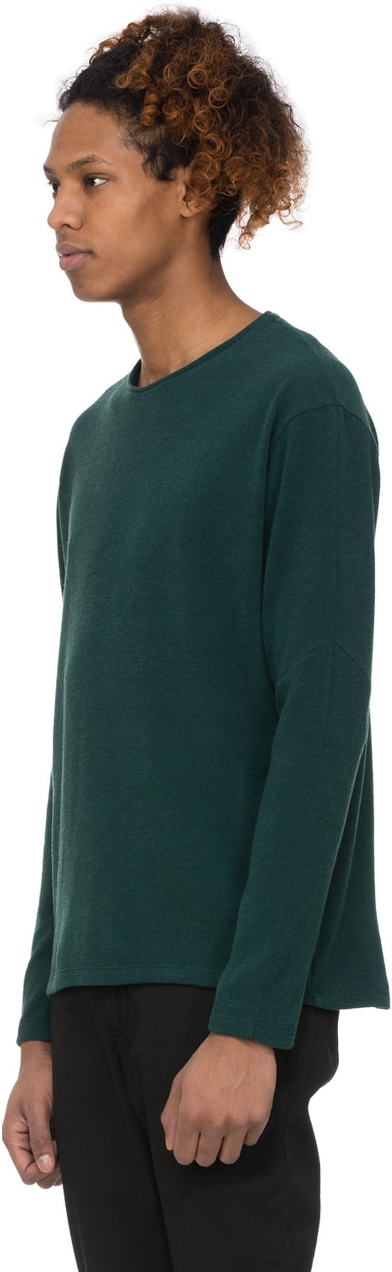 influenceu: Green Basic Ribbed Stretch Long Sleeve T-Shirt - 2