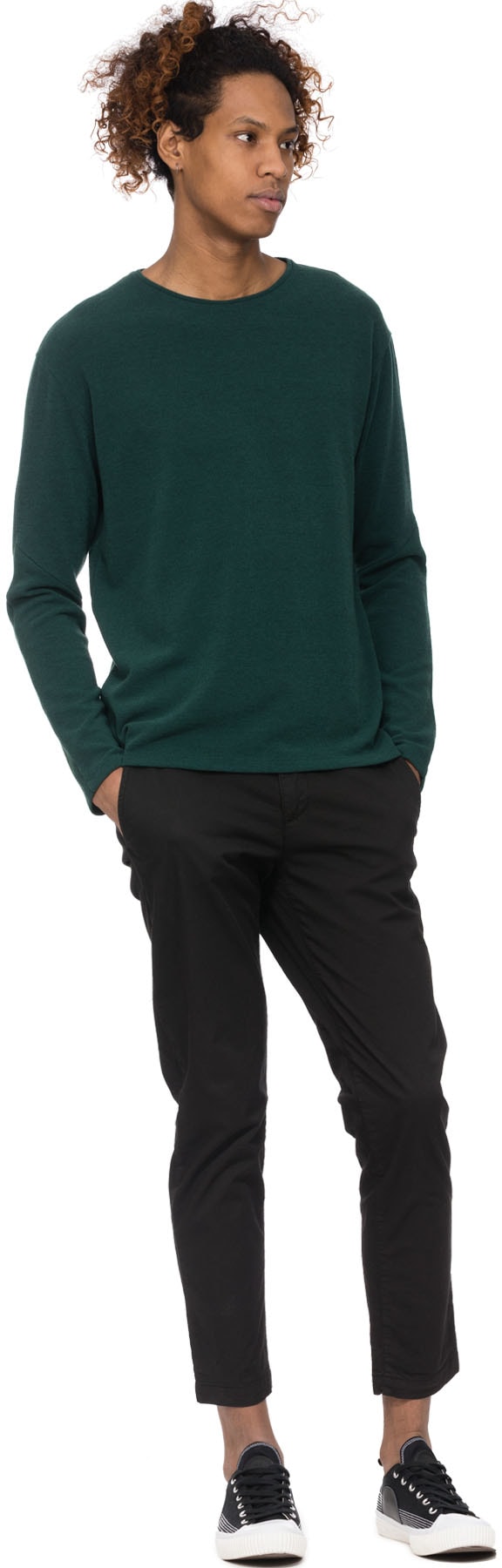 influenceu: Green Basic Ribbed Stretch Long Sleeve T-Shirt - 4