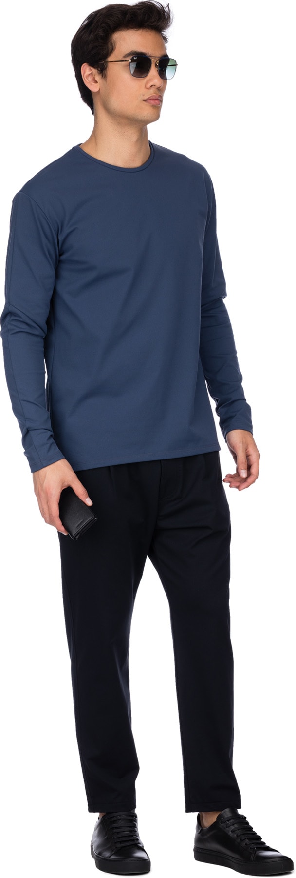 influenceu: Blue Basic Stretch Long Sleeve T-Shirt - 4