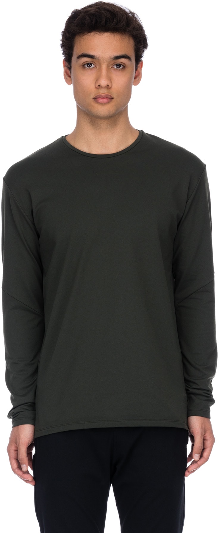 influenceu: Green Basic Stretch Long Sleeve T-Shirt - 1