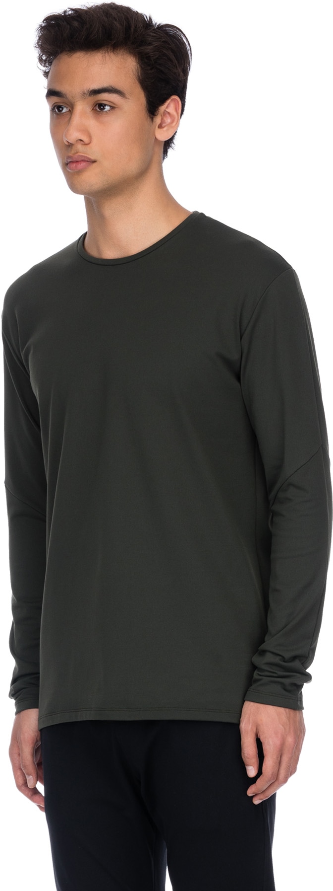 influenceu: Green Basic Stretch Long Sleeve T-Shirt - 2