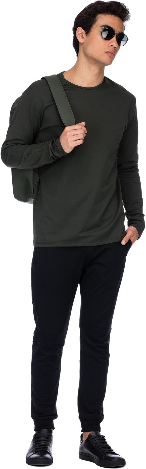 influenceu: Green Basic Stretch Long Sleeve T-Shirt - 4