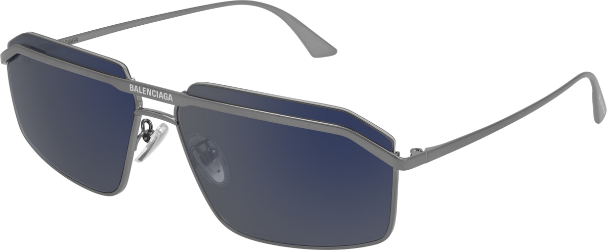 BALENCIAGA: Silver Rectangle Metal Bar Sunglasses - 1