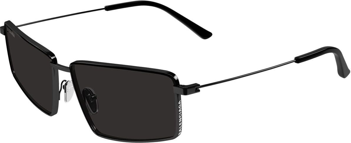 BALENCIAGA: Black Thick Metal Rectangle Sunglasses - 1